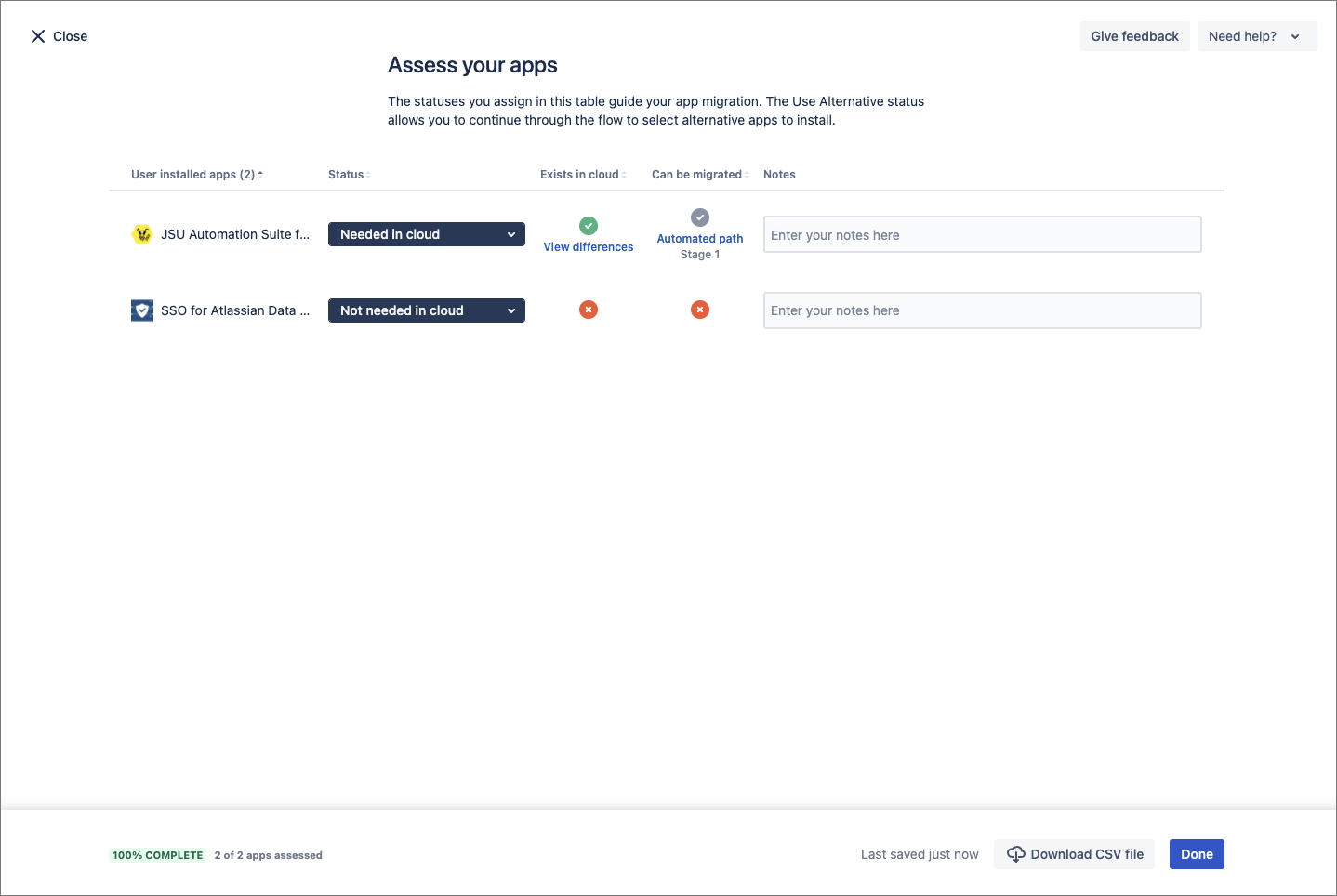 Asses your apps page in Jira with JSU set to Needed in Cloud.